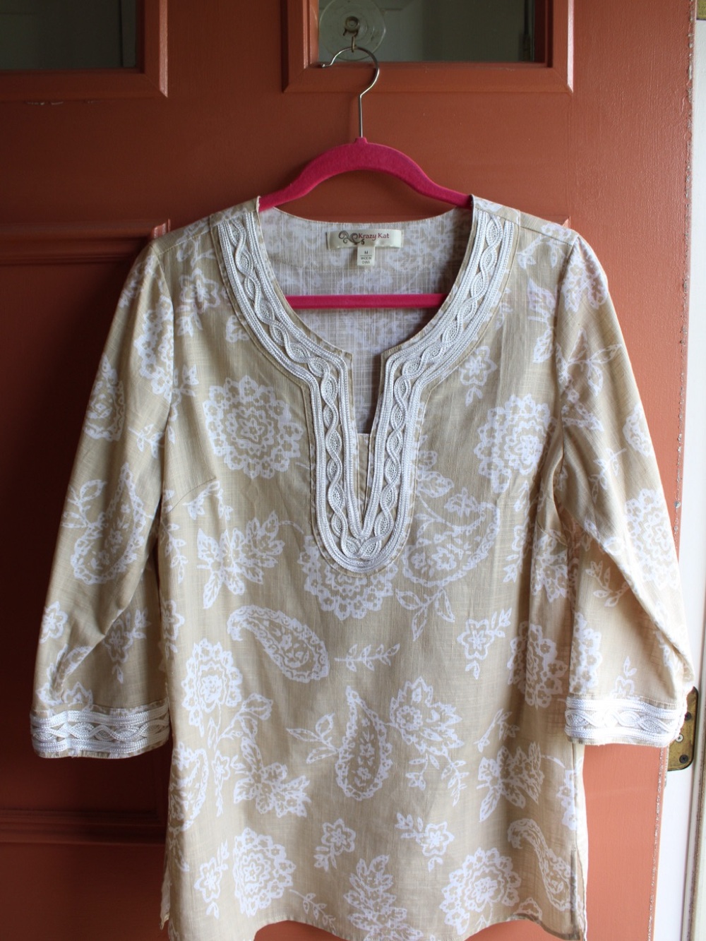 Beige Paisley Floral Embroidered Tunic